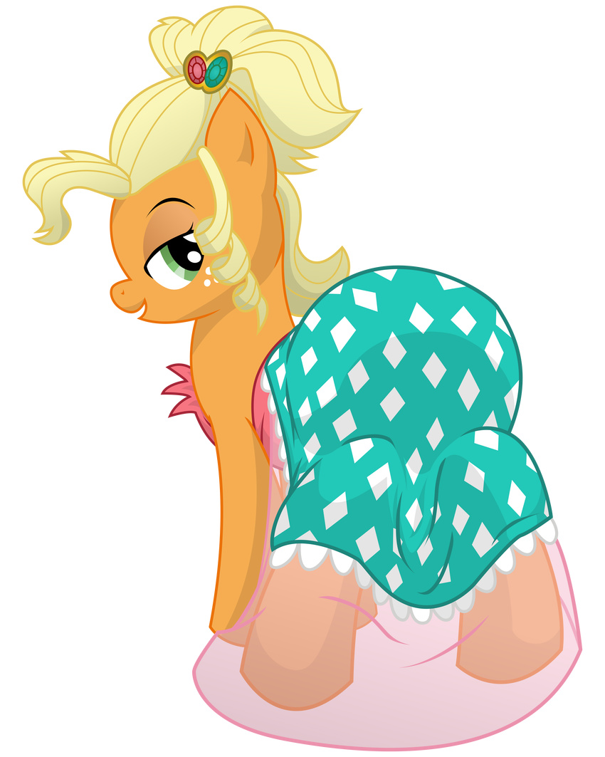 absurdly_absurd_res alternate_hairstyle applejack_(mlp) big_butt blonde_hair butt clothed clothing dress equine female freckles friendship_is_magic fur hair hi_res horse huge_butt looking_back mammal my_little_pony orange_fur pony smile solo vector xniclord789x