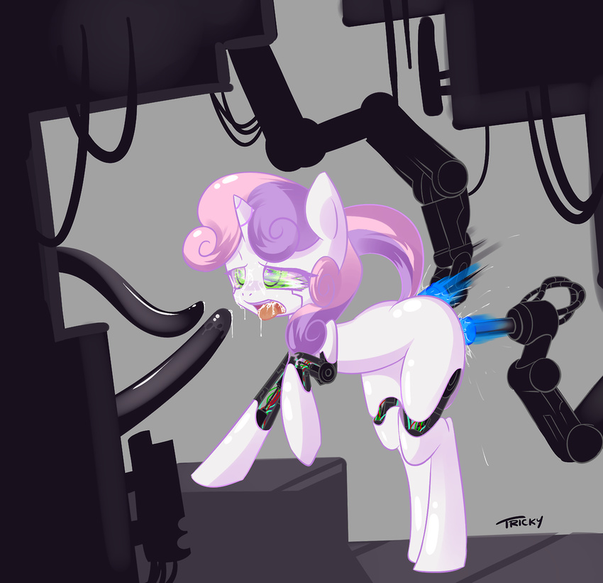 cum cum_in_mouth cum_inside equine female feral friendship_is_magic fucking_machine green_eyes hair horn horse machine mammal mechanical my_little_pony open_mouth penetration pony quitetricky robot saliva solo sweetie_belle_(mlp) sweetie_bot two_tone_hair unicorn