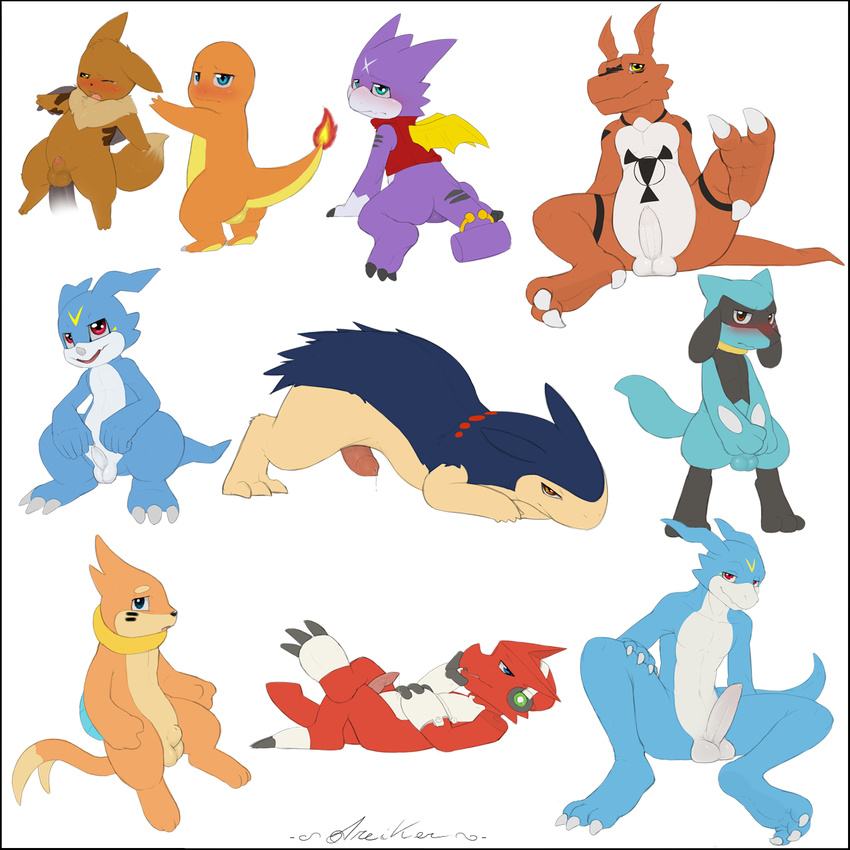 3_toes all_fours anal anal_penetration anthro ass_up balls barefoot buizel charmander crossover cute digimon disembodied_penis dreiker eevee erection eyes_closed feral flamedramon fur gay guilmon gumdramon looking_at_viewer lying male mammal mustelid nintendo nude on_back on_floor open_mouth penetration penis plain_background pok&#233;mon pok&eacute;mon precum raised_leg riolu scalie sex sheath shoutmon shy sitting standing typhlosion uncut veemon video_games white_background