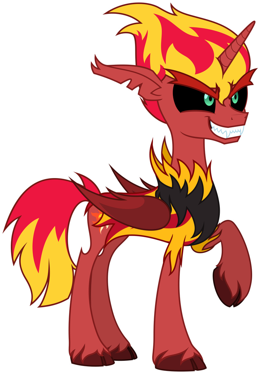 absurd_res cutie_mark demon equestria_girls equine fangs female fur green_eyes hair hi_res hooves horn horse mammal my_little_pony ponification pony red_fur solo sunset_shimmer_(eg) two_tone_hair vector winged_unicorn wings zutheskunk