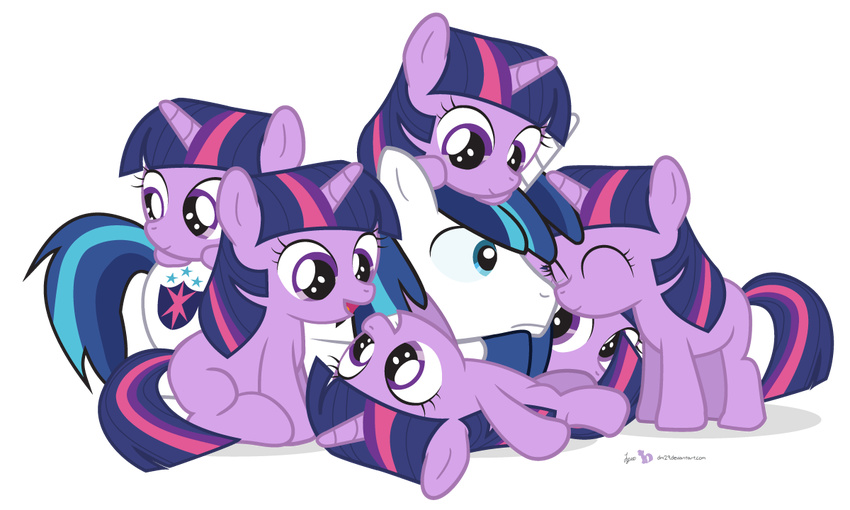 clones cutie_mark dm29 duo equine female friendship_is_magic fur hair happy horn horse male mammal my_little_pony pony purple_eyes purple_fur shining_armor_(mlp) sibling twilight_sparkle_(mlp) two_tone_hair unicorn white_fur young