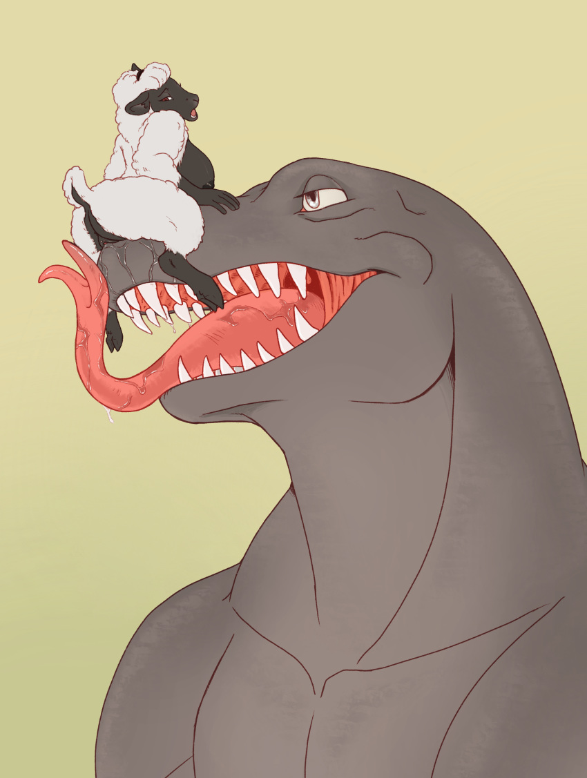 2018 anthro big_breasts breasts butt caprine digital_media_(artwork) drooling duo female geb grinding interspecies licking lizard macro male male/female mammal nipples nude open_mouth perunagekko pussy reptile saliva scalie sheep size_difference smile teeth tongue tongue_out