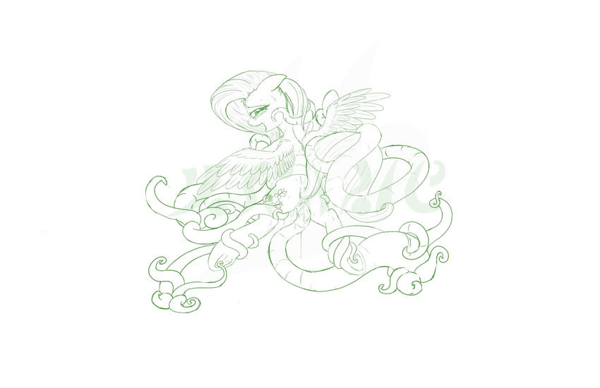 absurd_res caught drake_drachenlicht equine feral fluttershy_(mlp) friendship_is_magic hi_res horse lifted_tail mammal my_little_pony open_mouth pegasus pony pussy raised_tail sketch tentacles touching_hooves wet wings