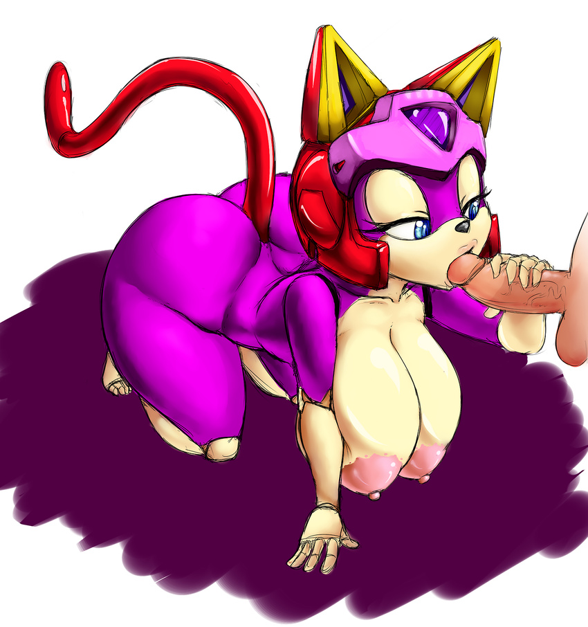 anthro areola balls big_breasts breasts cat erect_nipples erection faceless_male feline fellatio female handjob huge_breasts male mammal nipples nude oral oral_sex penis polly_ester polly_esther samurai_pizza_cats sex straight thecon