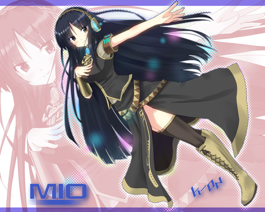 akiyama_mio bad_id bad_pixiv_id black_hair boots brown_eyes cosplay headphones k-on! long_hair masamuuu megurine_luka megurine_luka_(cosplay) skirt smile solo thighhighs vocaloid zoom_layer