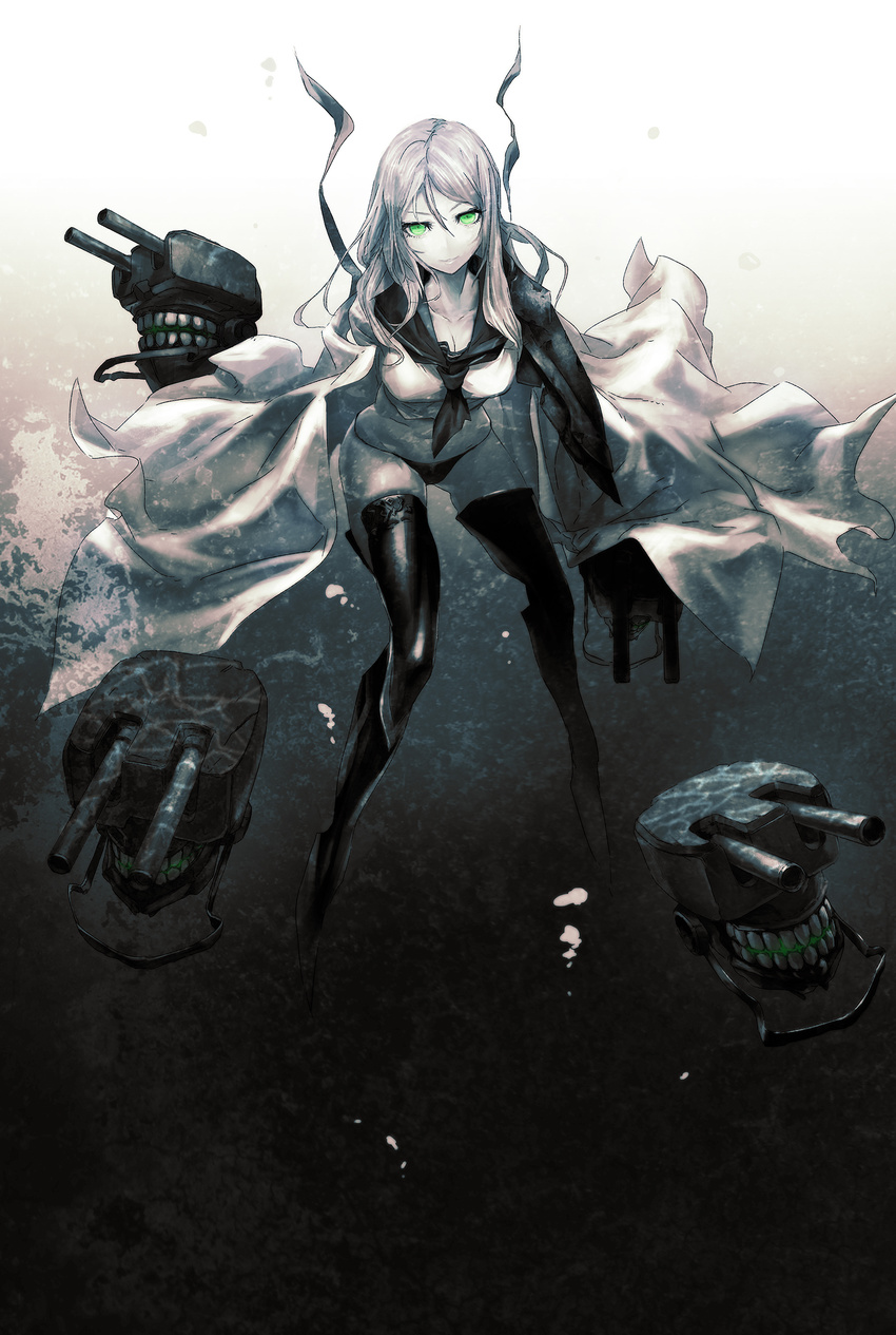absurdres boots breasts green_eyes highres huke kantai_collection large_breasts long_hair looking_at_viewer panties revision shinkaisei-kan skull ta-class_battleship teeth thighhighs underwater underwear