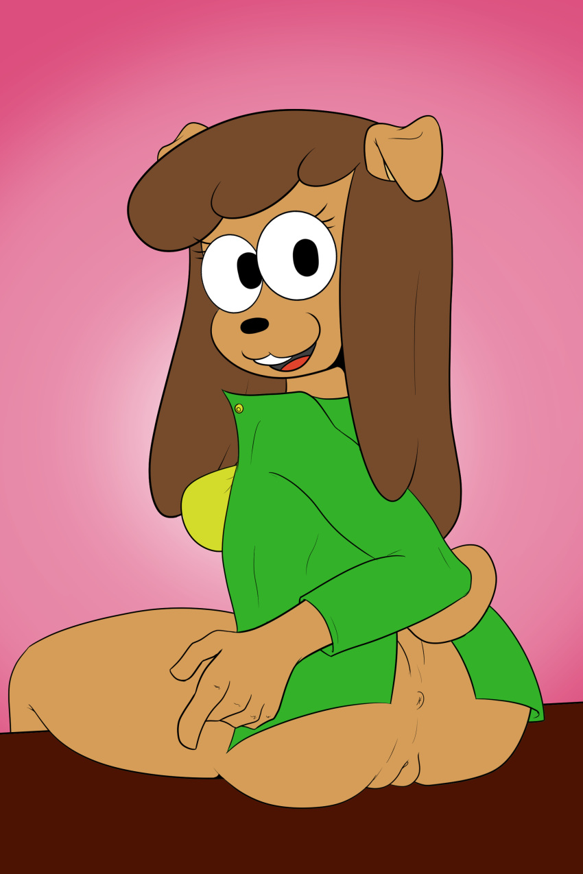 anthro anus bottomless breasts butt canid canine canis carla_(ok_k.o.!_lbh) cartoon_network clothed clothing dog female fink_(ok_k.o.!_lbh) fur kamikiller mammal ok_k.o.!_let's_be_heroes pussy smile solo