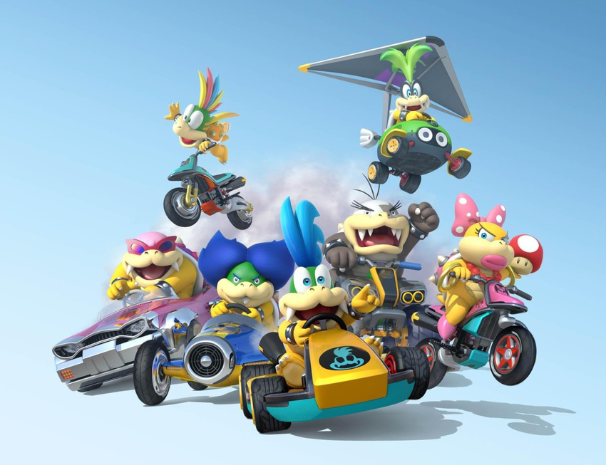 3d 6+boys car iggy_koopa koppalings larry_koopa lemmy_koopa lipstick makeup mario_kart mario_kart_8 morton_koopa_jr. motor_vehicle motorcycle multiple_boys mushroom nintendo official_art roy_koopa sunglasses super_mario_bros. vehicle wendy_o._koopa