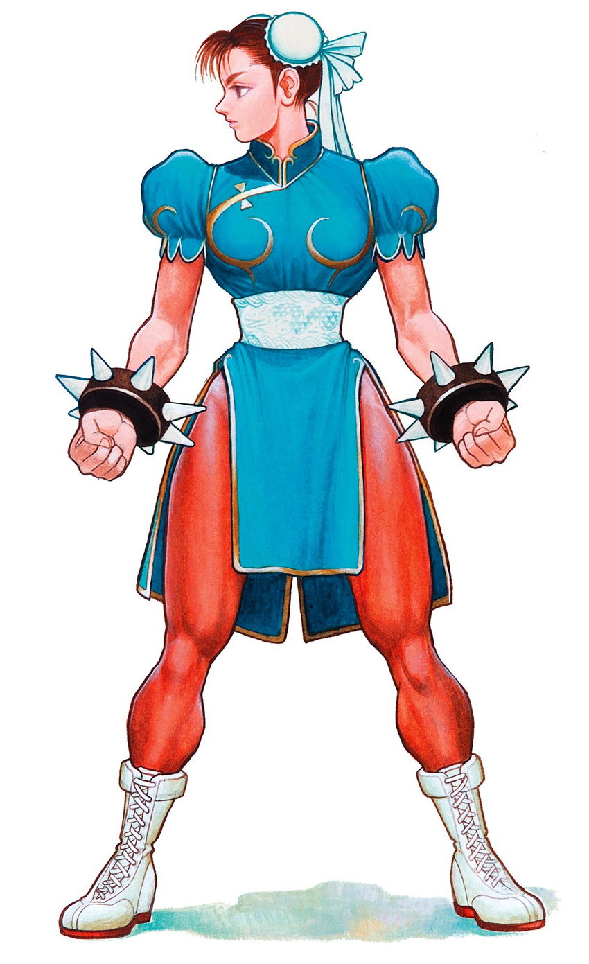 1girl 90s boots capcom chinese_buns chun-li illustration legs official_art oldschool street_fighter street_fighter_ii yasuda_akira