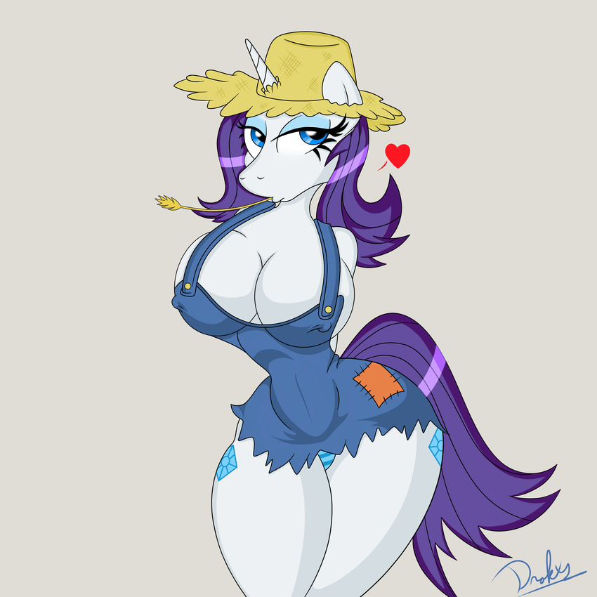 &lt;3 absurd_res anthro anthrofied arms_behind_back big_breasts blue_eyes breasts cutie_mark drakxs duck_face duckface equine erect_nipples eyeshadow female friendship_is_magic hair hat hi_res horn horse looking_at_viewer makeup mammal my_little_pony nipples panties pony purple_hair rarity_(mlp) standing straw_hat underwear unicorn wheat