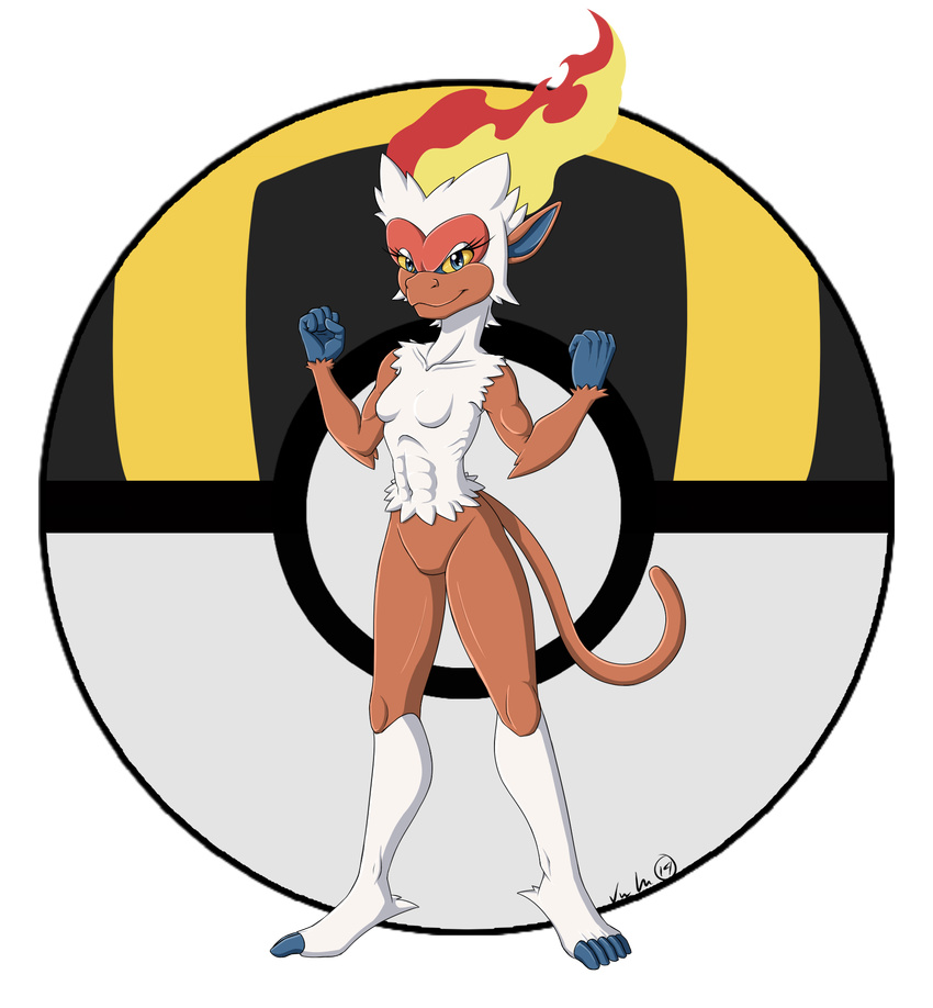alpha_channel blue_eyes breasts eyelashes female fire infernape itsuko103 looking_at_viewer mammal monkey nintendo pok&#233;mon pok&eacute;mon primate small_breasts solo standing video_games yellow_eyes