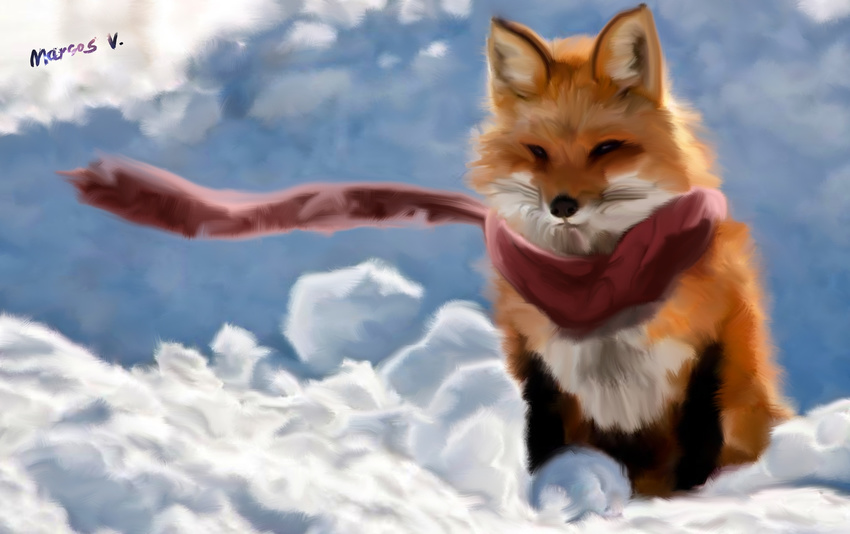 day feral fluffy fox invalid_color light mammal marsos_v scarf snow winter