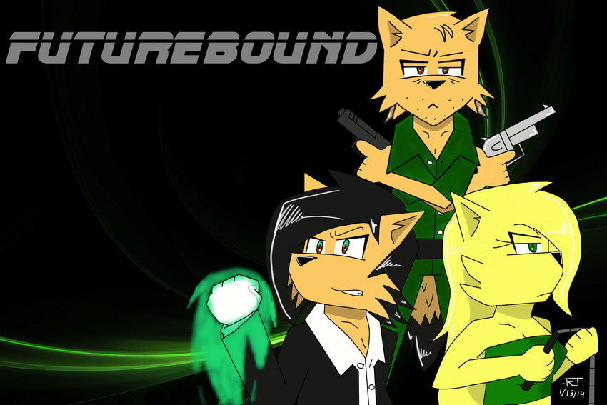 abstract_background anthro anthrofied basil black_hair blonde_hair canine clothing coyote djcoyoteguy dog english_text female fur glove gun hair leo male mammal police ranged_weapon ruben signature tan_fur text uniform weapon whip whippet yellow_fur