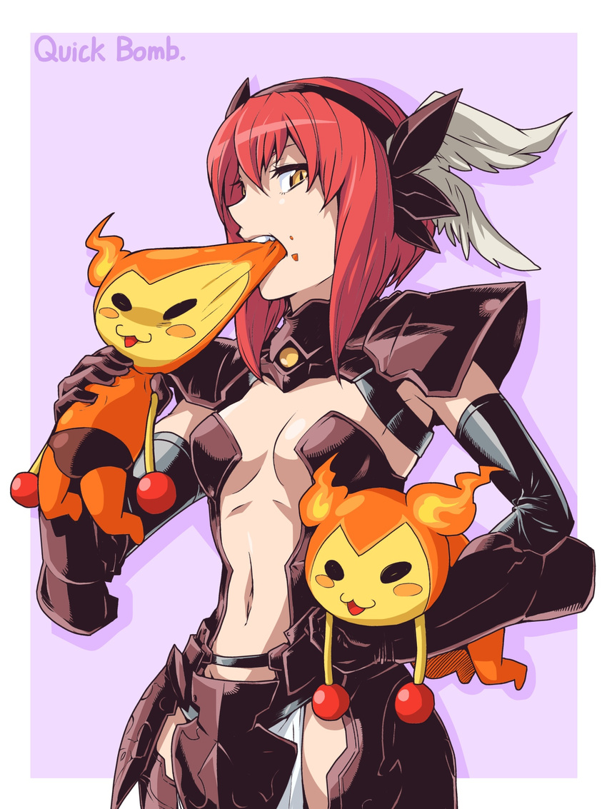 armor breasts cleavage headband minerva_(p&amp;d) puzzle_&amp;_dragons red_hair taiko_no_tatsujin yellow_eyes