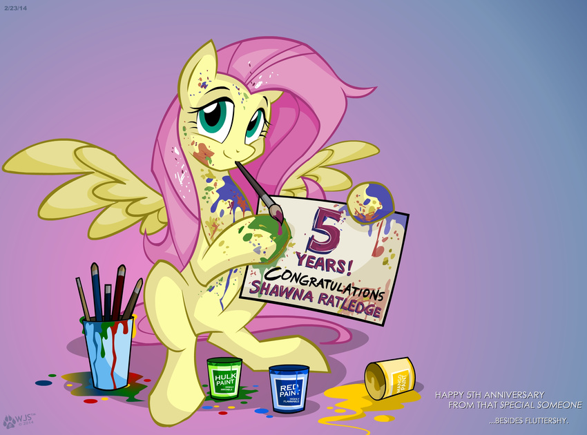 blue_eyes english_text equine female feral fluttershy_(mlp) friendship_is_magic fur hair horse long_hair looking_at_viewer mammal messy my_little_pony pegasus pink_hair pony smile text wings wolfjedisamuel yellow_fur