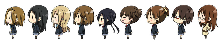 akiyama_mio chibi highres hirasawa_ui hirasawa_yui k-on! kotobuki_tsumugi lineup long_image manabe_nodoka multiple_girls nakano_azusa official_style ragho_no_erika sakuragaoka_high_school_uniform school_uniform suzuki_jun tainaka_ritsu wide_image yamanaka_sawako