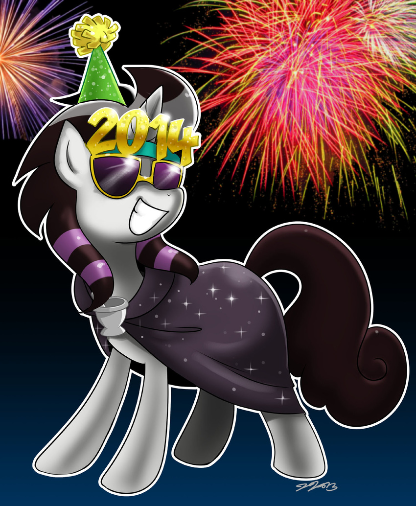 equine eyewear female feral fireworks friendship_is_magic hi_res horn john_joseco male mammal my_little_pony original_character sixtoh smile solo sunglasses unicorn