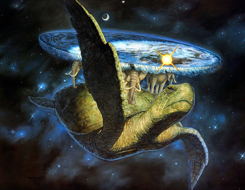 a'tuin chelys_galactica crater discworld disk elephant flipper mammal moon paul_kidby reptile scalie space stars sun terry_pratchett the_great_a'tuin trunk turtle tusks