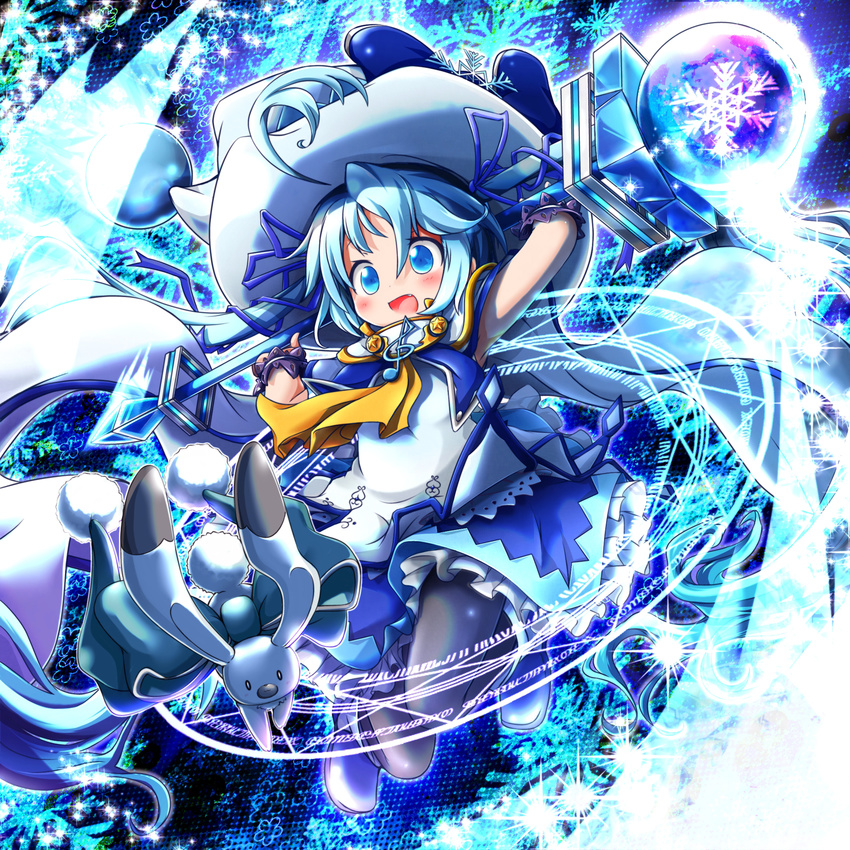 akino_coto blue_eyes blue_hair fingerless_gloves gloves hatsune_miku highres long_hair short_hair solo vocaloid yuki_miku