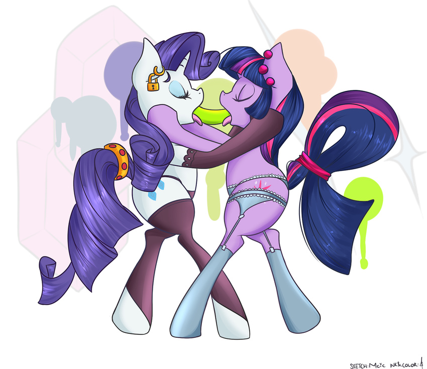 double_dildo equine female friendship_is_magic fur horn horse lesbian mammal my_little_pony oral pony rarity_(mlp) sex_toy tongue twilight_sparkle_(mlp) underwear unicorn white_fur