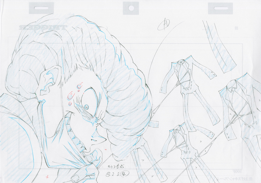 color_trace commentary extra highres key_frame kill_la_kill living_clothes male_focus official_art pompadour production_art sketch spoilers surgical_mask sweat trigger_(company)