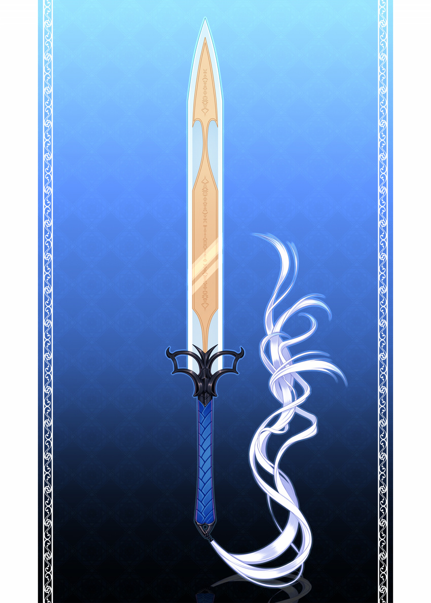 blue_outline highres konshin no_humans outline pillarboxed pixiv_fantasia pixiv_fantasia_fallen_kings simple_background sword unsheathed weapon