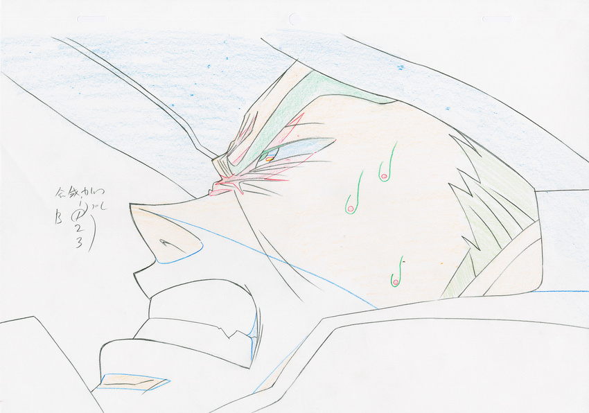 clenched_teeth color_trace commentary gamagoori_ira highres key_frame kill_la_kill official_art production_art sketch sweat teeth trigger_(company)