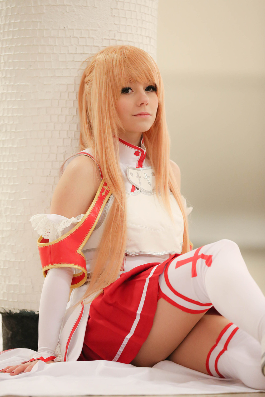 1girl asuna_(sao) cosplay legs long_hair miniskirt photo skirt sword_art_online thighs yuuki_asuna