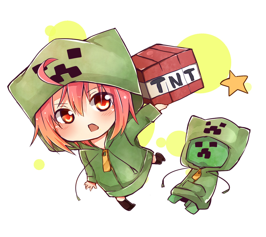 creeparka creeper highres minecraft personification red_eyes red_hair short_hair solo tosura-ayato