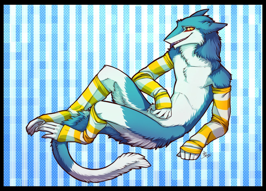 elbow_gloves fur gloves grostenmeiers legwear looking_at_viewer male murrkus paws sergal solo stockings yellow_eyes