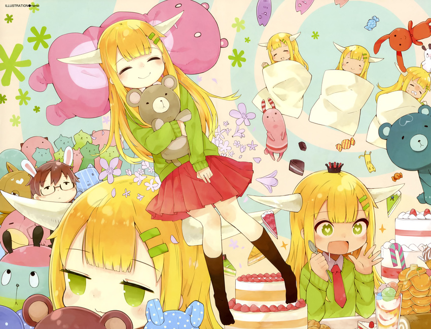 blonde_hair chibi dengeki_moeoh horns namo original scan