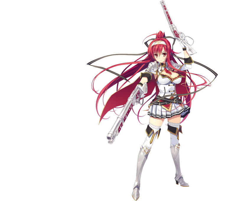 armor breasts cleavage effordom_soft gun jyukishi_cutie_bullet long_hair mayu_minami ponytail red_hair seifuku skirt thighhighs transparent weapon yuuki_hagure