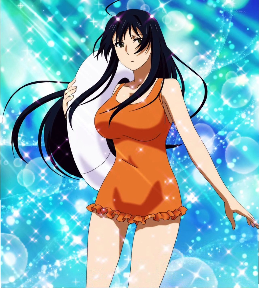 1girl black_hair breasts kagari_ayaka large_breasts long_hair solo standing stitched witch_craft_works