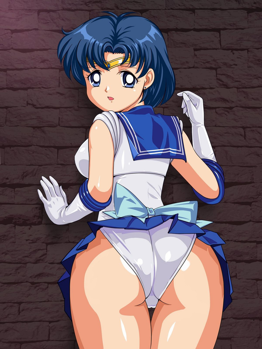 1girl ass bishoujo_senshi_sailor_moon blue_hair looking_back mizuno_ami pirochi sailor_mercury