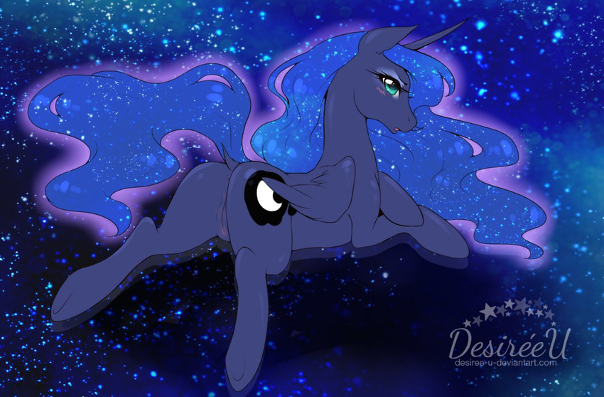 blue_eyes blue_hair blush butt cutie_mark desiree-u equine female feral friendship_is_magic hair horn horse long_hair mammal my_little_pony pony princess_luna_(mlp) pussy solo winged_unicorn wings