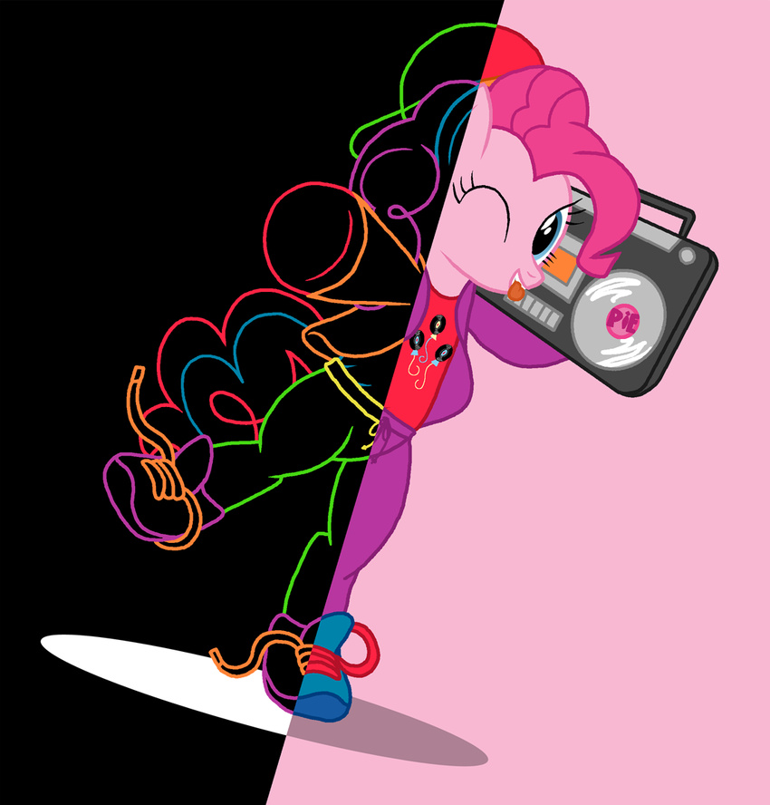 baseball_cap blue_eyes clothing equine female friendship_is_magic hair hat hoodie horse mammal my_little_pony one_eye_closed pink_hair pinkie_pie_(mlp) pony sneakers stereo thelastgherkin tongue tongue_out wink