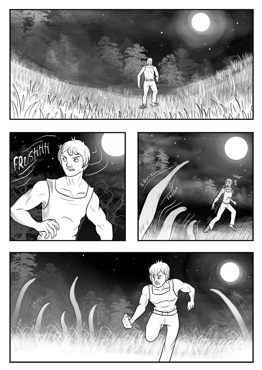 artic1010 chasing comic first forest full_moon human male mammal moon page tentacles tree