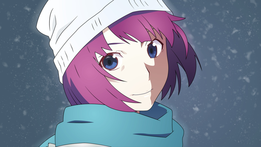 blue_eyes highres monogatari_(series) purple_hair scarf senjougahara_hitagi short_hair snow vector