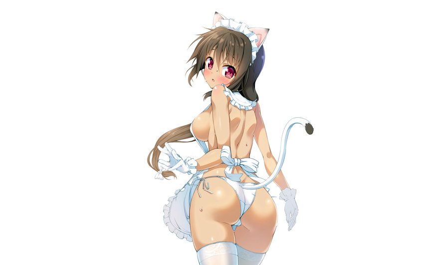 animal_ears catgirl ichi_makoto maid original purple_eyes sideboob tail thighhighs white