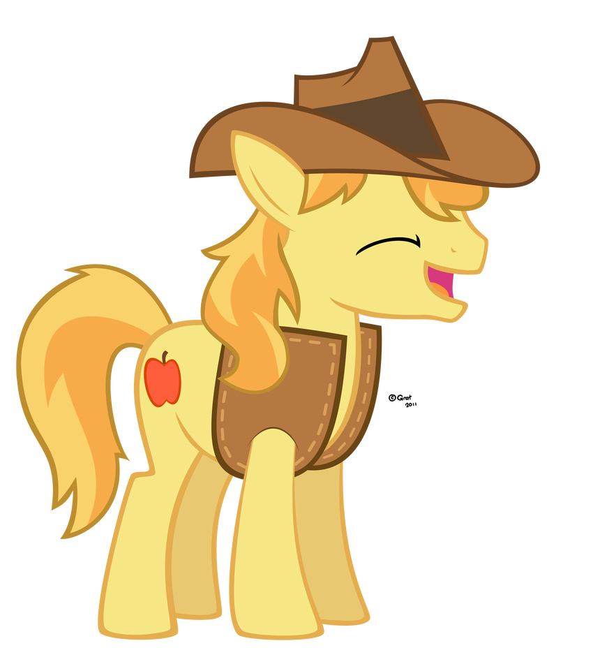 absurd_res absurdly_absurd_res alpha_channel braeburn_(mlp) cutie_mark equine eyes_closed feral friendship_is_magic fur gratlofatic hair hat hi_res horse male mammal my_little_pony open_mouth orange_hair plain_background pony smile solo tongue transparent_background two_tone_hair vest yellow_fur