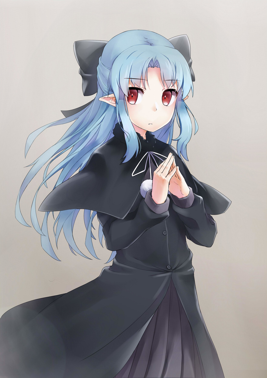 bad_id bad_pixiv_id blue_hair bow capelet fingers_together hair_bow half_updo highres len long_hair melty_blood pointy_ears red_eyes shume sidelocks simple_background solo steepled_fingers tsukihime