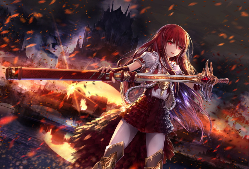 armor jname original red_eyes red_hair sword tagme weapon