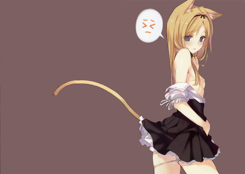 animal_ears blonde_hair blue_eyes blush catgirl flat_chest long_hair open_shirt original panties panty_pull scan tail tatami_to_hinoki underwear undressing