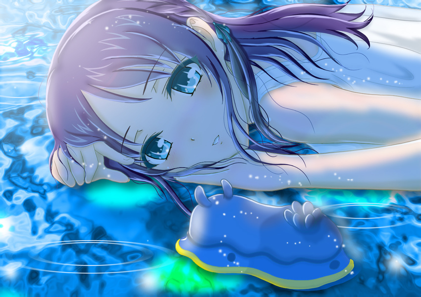 blue_eyes blue_hair h.i.t_(59-18-45) hiradaira_chisaki long_hair lying nagi_no_asukara on_stomach sea_slug solo