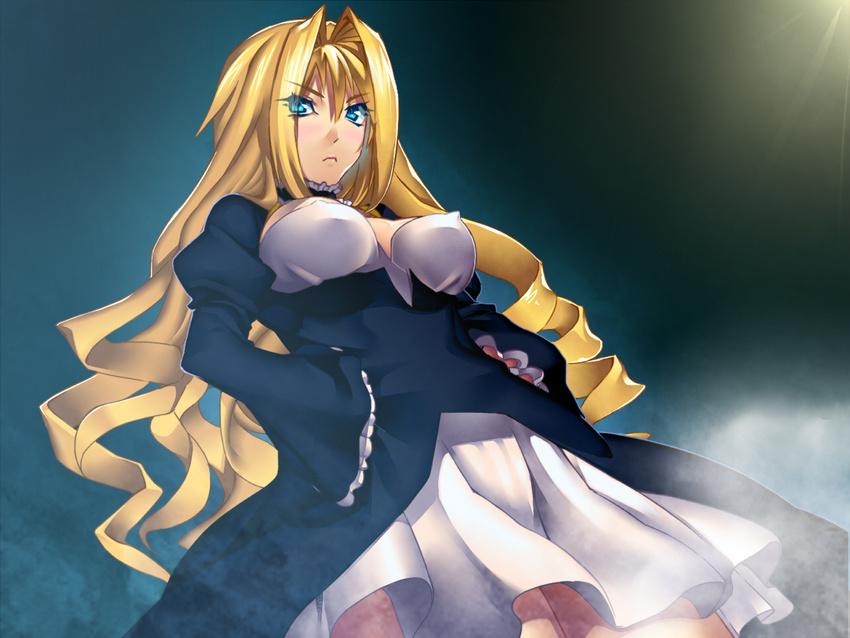 blonde_hair blue_eyes blush breasts dress frown hands_on_hips large_breasts long_hair sekirei shuuei solo tsukiumi