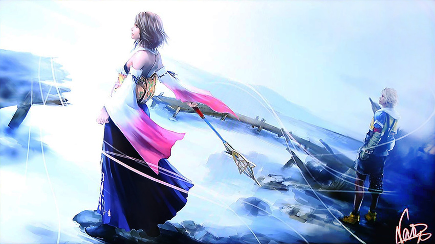 1boy 1girl final_fantasy final_fantasy_x naora_yusuke official_art scenery source_request staff tidus yuna