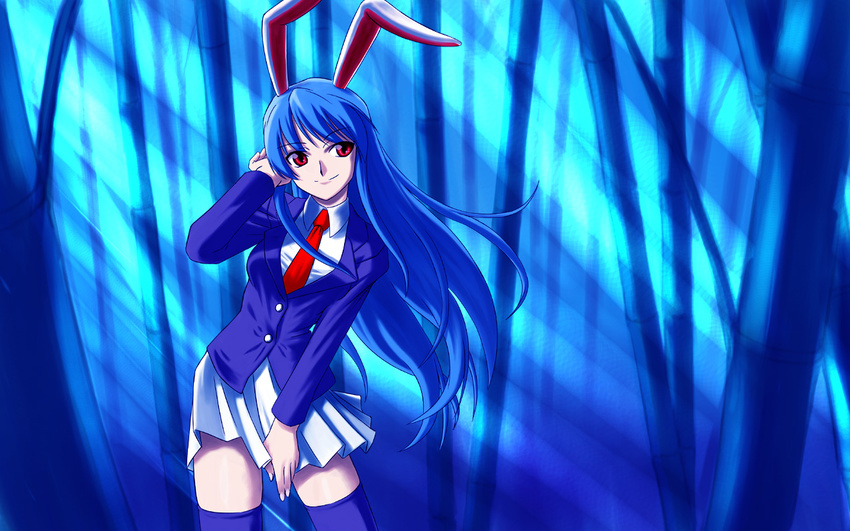 animal_ears bunny_ears minazuki_honoo red_eyes reisen_udongein_inaba solo thighhighs touhou wallpaper zettai_ryouiki