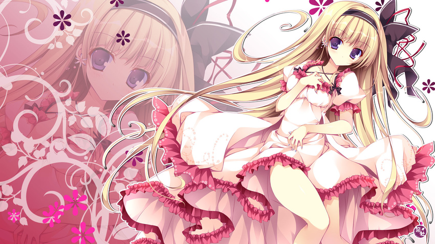 bad_id bad_pixiv_id blonde_hair bow dress frills hair_bow hairband highres long_hair looking_at_viewer nanaroba_hana original solo very_long_hair zoom_layer