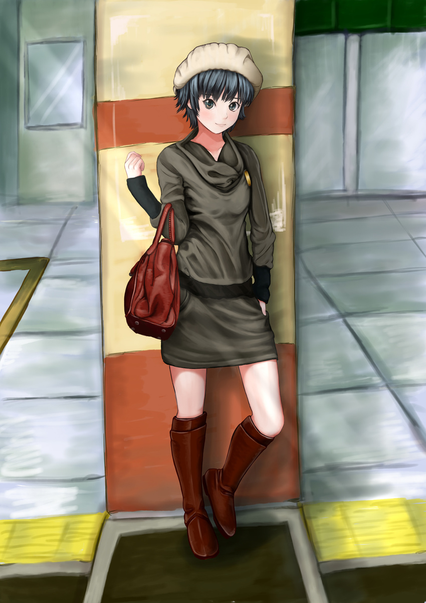 alternate_hair_length alternate_hairstyle amagami ayatsuji_tsukasa bag boots casual commentary_request hat highres short_hair solo topper180