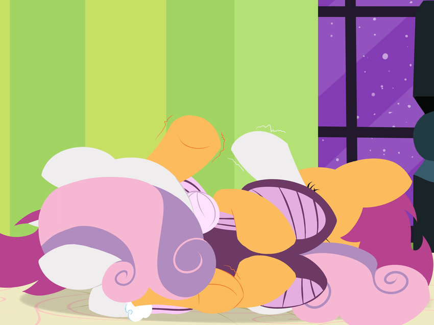 dtcx97 equine female friendship_is_magic fur hair horn horse mammal my_little_pony orange_fur pegasus pony purple_hair scootaloo_(mlp) sweetie_belle_(mlp) two_tone_hair unicorn white_fur wings